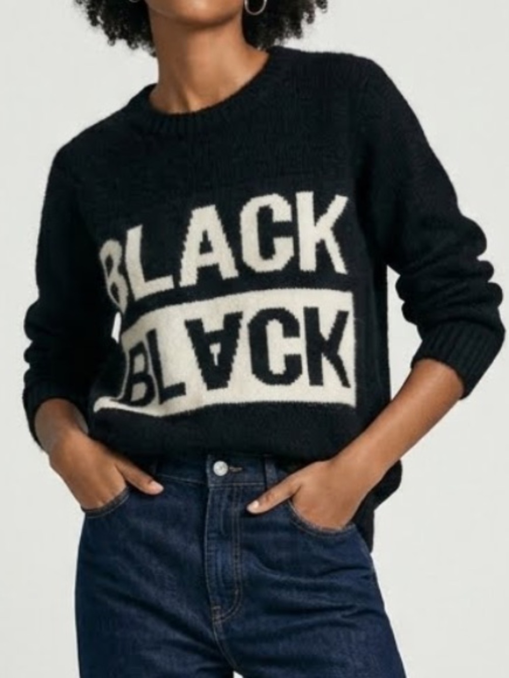 ZARA Black On Black Wool Blend Chunky Sweater RARE BLOGGER FAVORITE Medium